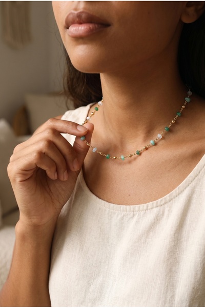 KALOXY 14 Ayar Altın Kaplama Şans ve Bolluk Getiren Yeşim ( Jade ) Taşı Kolye