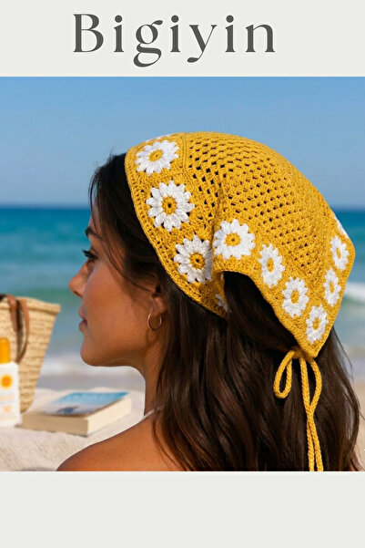bigiyin Women's Floral Motif Hand Knitted Bandana Bohemian Summer Hairband He...