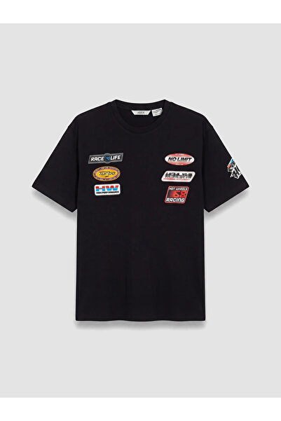 LC Waikiki Black Crew Neck Hot Wheels Printed Men's T-Shirt