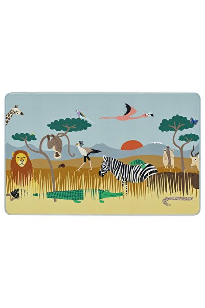IKEA SANDLÖPARE Desk pad, multicolour animals on the savannah, 38 x 60 cm