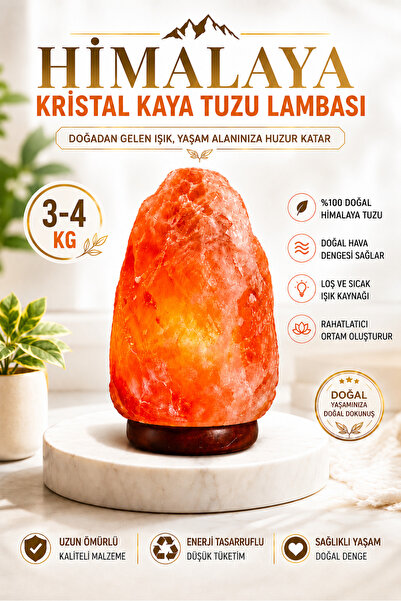 ANADOLU HASAT Himalaya Kristal Kaya Tuzu Lambası 3-4 Kg Ahşap Tabanlı 1,5 Met...