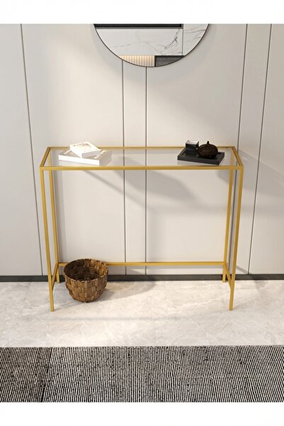 UYGAMO Fumo Metal Dresuar Dekoratif Kahve Köşesi Konsol Gold Şeffaf Cam Dar a...