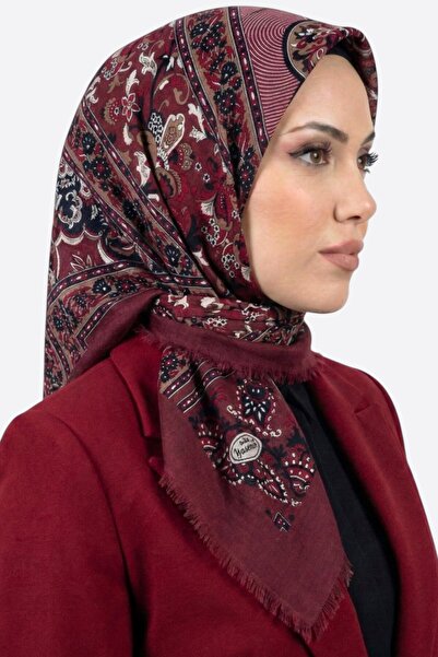 hadiora Women's Burgundy Shawl Patterned Flared Scarf