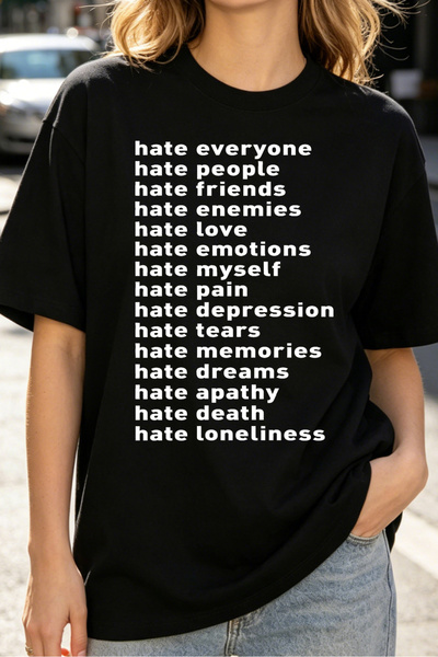 Fleck Womens T Shirts Hate Everyone Text Graphic Tee Minimalist Statement Shi...