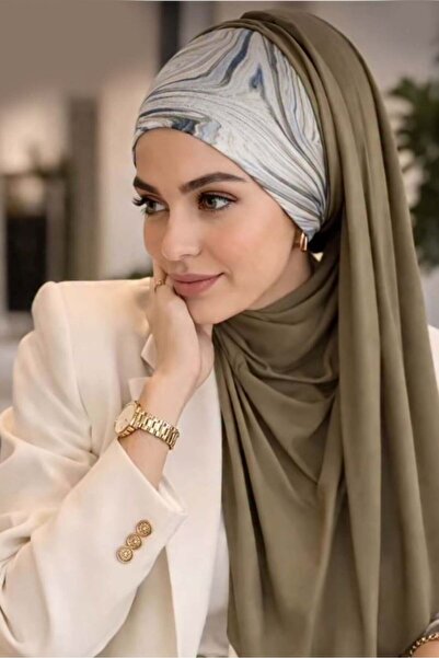Aişe tesettür شال باندانا جاهز باللون البيج الكاكي