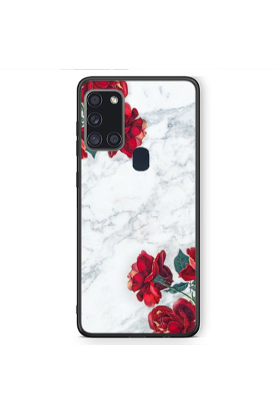 Other Samsung A21S red roses marble Black Glossy Θήκη