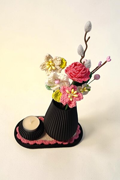 OEM Set de vază și suport pentru lumânări printate 3D, cu buchet de flori cro...