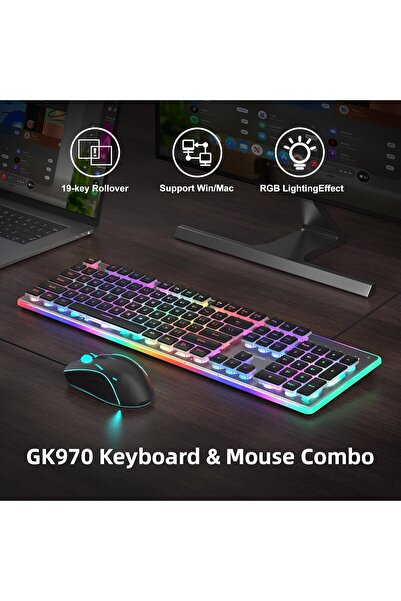 MageGee GK970 Wired Gaming Keyboard and Mouse Combo with RGB Backlit Keyboards for PC/Laptop/MAC (Black)