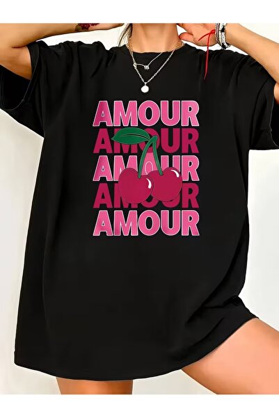 JENOLAN تي شيرت نسائي كبير الحجم مطبوع عليه Amor فضفاض مناسب للرجال