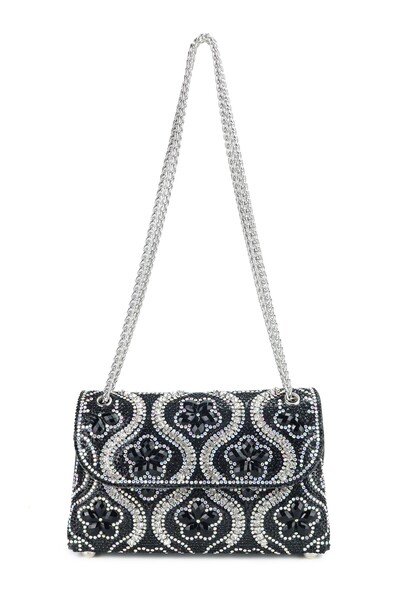 OEM Black evening wedding clutch bag with rhinestones