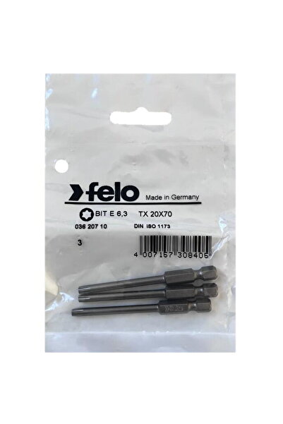 FELO Set de 3 biți cu profil industrial, tip Torx, E6.3, TX20, 73mm