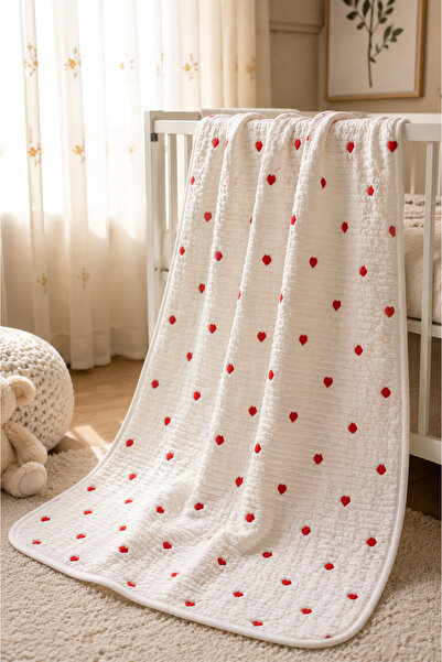 LUMY KIDS Muslin Textured Heart Patterned Multi-Purpose Baby Blanket 90X100 cm