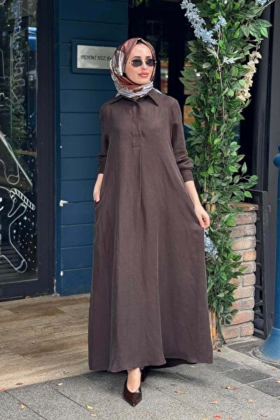 MISS DALIDA İpek Keten Elbise 2264351 Kakao Kahve