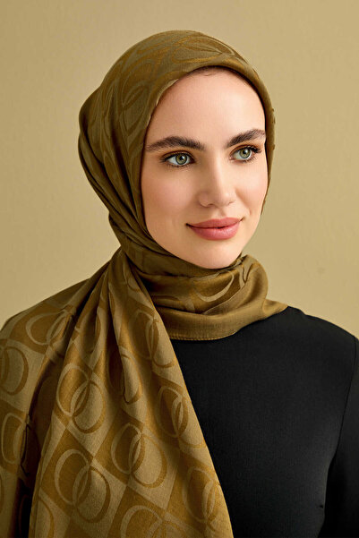 Imannoor Checkerboard Pattern Khaki Naia Cotton Shawl 70X200