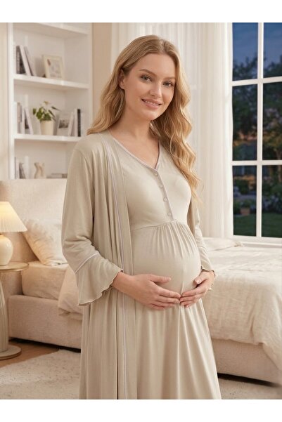 LOHOUSE Women's New Season 2-Piece Maternity Nightgown Set with Buttons and P...