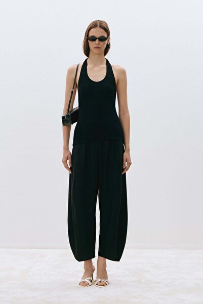 Suud Collection Black Estel Halter Draped Knitwear Blouse