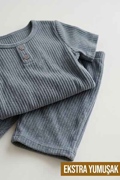 Soft Fitilli Unisex Şortlu Takım 2-8 Yaş Gri