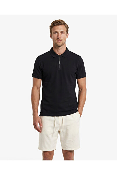 Gant Erkek Siyah Regular Fit Yarım Fermuarlı Polo Yaka T-Shirt