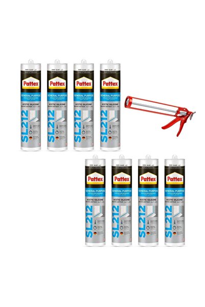 Pattex سيليكون حمضي متعدد الأغراض SL212، أبيض، مع مسدس سد الفجوات، عبوة من 8 قطع