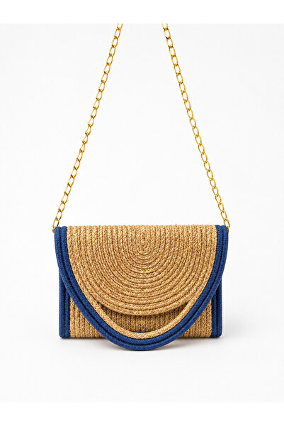 DMG Collection Knitted Straw Chain Strap Women's Hand and Shoulder Bag Clutch