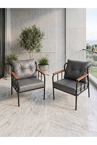 Azra Aksesuar Paris Model 2 Adet Gri Balkon Berjeri Takımı Siyah Metal İskele...