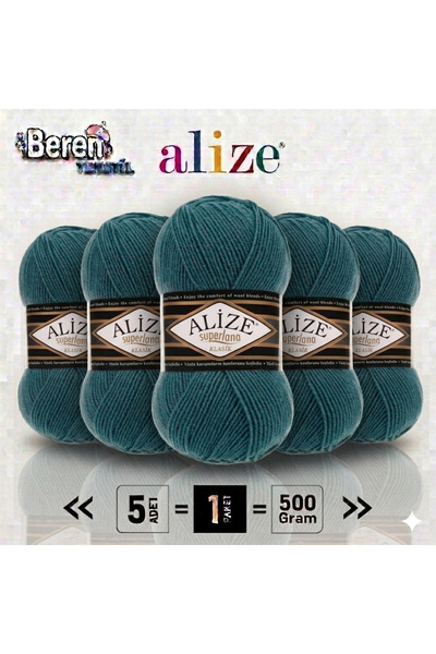 Alize Süperlana Klasik - 164 Azure Green - 5-Pack - 100Gr/280M - Hand Knittin...