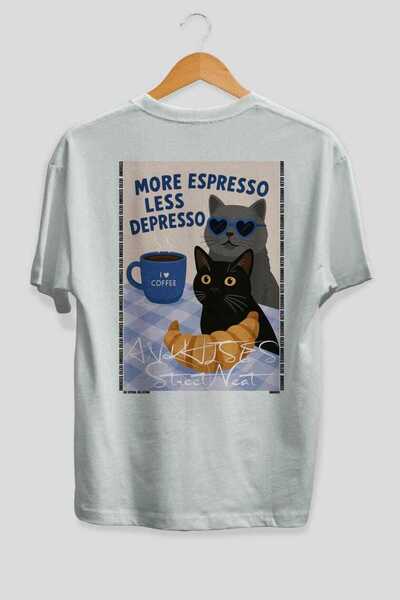 Ankhises For the Love of Cats 111 Cat Printed White Oversize T-Shirt 100% Cot...
