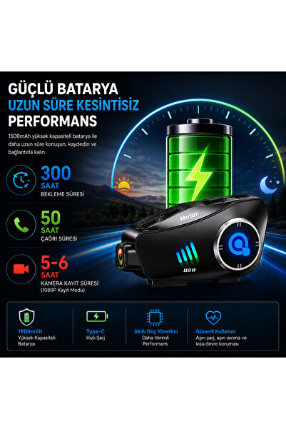 MEGAMUS 1080P Kameralı Bluetooth 5.3 Motosiklet Kask Interkom Kulaklık