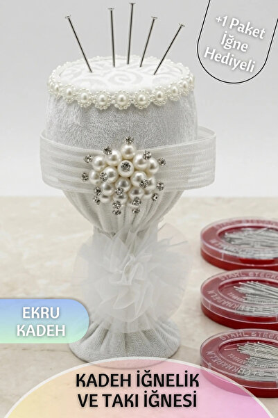 Dantelux Kadeh İğnelik ve İğne (İğnelik Set) Ekru