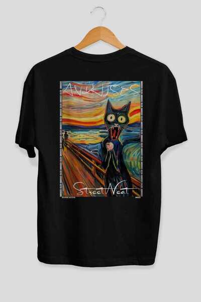Ankhises For the Love of Cats 23 Cats Printed Black Oversize T-Shirt 100% Cot...