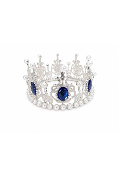 OEM Silver baroque crown with cobalt crystals and white pearls