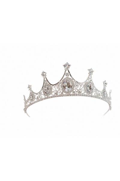OEM Tiara argintie baroc cu cristale teardrop centrale si laterale