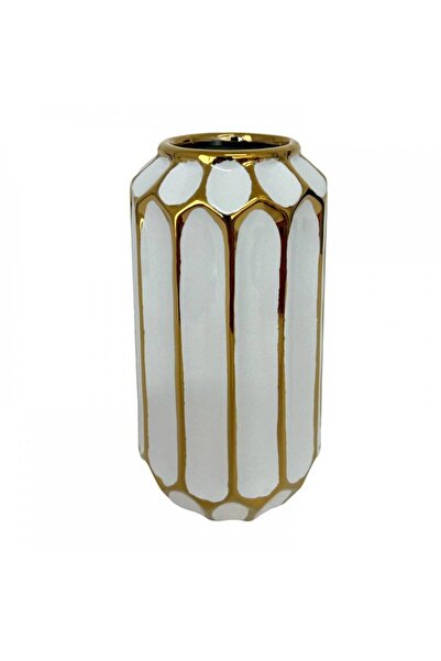 OEM Vaza decorativa Din Ceramica Alba Cu Romburi Sus Si Jos