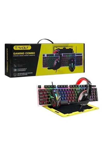 T-WOLF 4-in-1 Gaming Combo Pack – RGB Wired Keyboard, Mouse, Headset & Mousepad