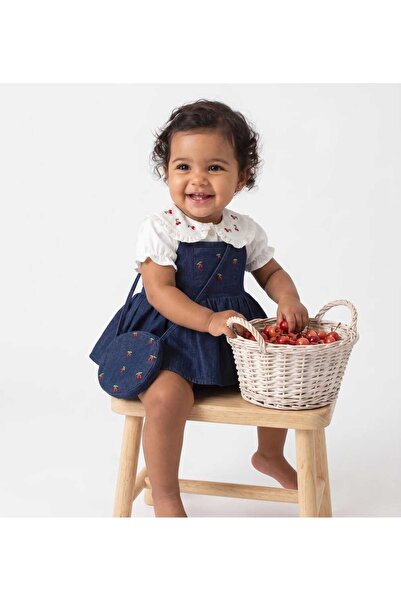 ministok Cherry Embroidered Shirt and Bag with Accessories Baby Girl Romper Set