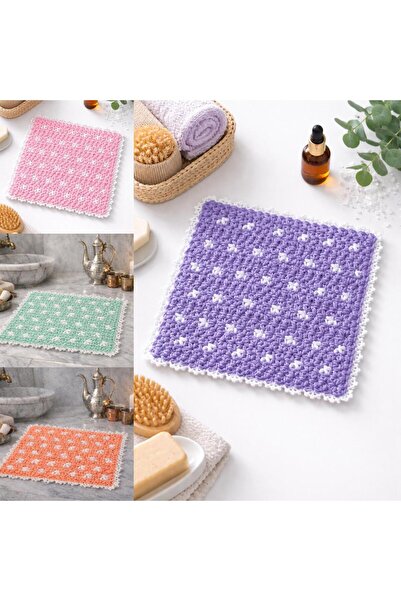 LİLORA Set of 4 Hand-Knitted Bath Loofahs – Pink, Purple, Mint Green, and Sal...