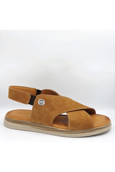 Mammamia D26Ys-2710 Tan Color Suede Genuine Leather Elastic Women's Sandals