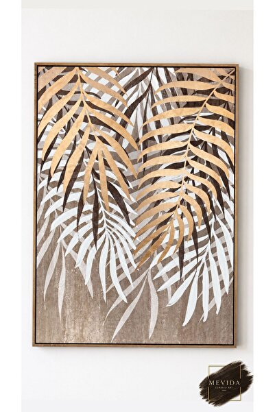 Store Altın Palmiye | Tropikal Yaprak Desenli Dokulu MDF Tablo 100x140 cm