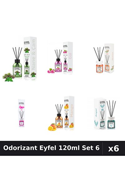 Eyfel Set 6 Odorizante Camera Betisoare 120ml - 6 Arome Asortate Parfum Intens