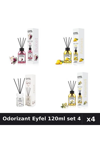 Eyfel Set 4 Odorizant Camera Betisoare 120ml - Bouquet, Ananas, Bumbac, Măna ...