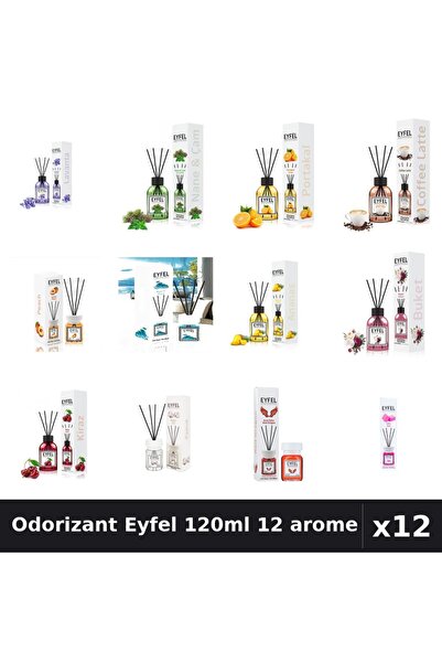 Eyfel Set 12 Odorizante Camera Betisoare - 12 Arome Asortate, 120ml Parfum