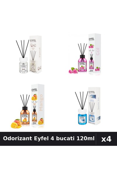 Eyfel Set 4 Odorizant Camera Betisoare - Bumbac, Trandafir, Mango, Cool Water...