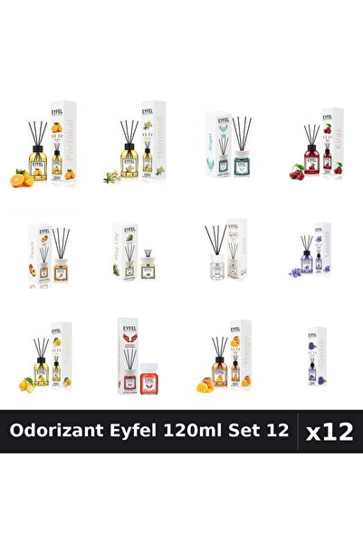 Eyfel Set 12 Odorizant Cameră Betișoare - 12 Arome Asortate, 120ml Parfum