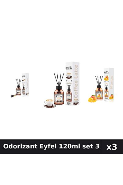 Eyfel Set 3 Odorizant Cameră Betisoare 120ml - Vanilie, Cafea, Mango