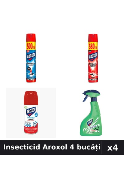 Aroxol Set 4 Spray Insecticid 100ml, 400ml, 500ml, 580ml - Protecție Casă