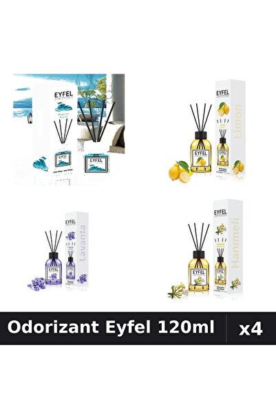 Eyfel Set 4 Odorizante Camera Betisoare 120ml - Ocean, Lamaie, Lavanda, Mana ...
