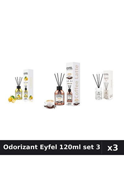 Eyfel Set 3 Odorizant Camera Betisoare 120ml - Lămâie, Cafea, Bumbac