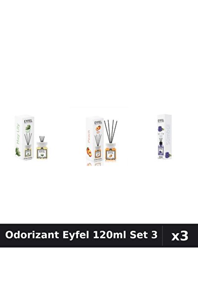 Eyfel Set 3 Odorizant Cameră Betișoare 120ml - Lacramioare, Piersică, Zambile