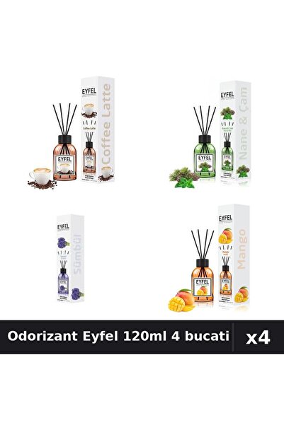 Eyfel Set 4 Odorizant Camera Betisoare 120ml - Cafea, Mango, Pin Menta, Zambile