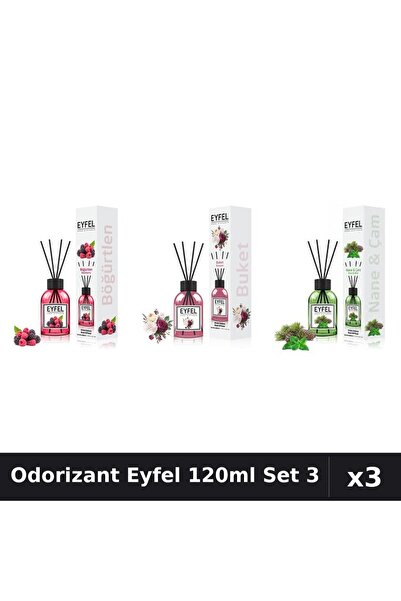 Eyfel Set 3 Odorizant Camera Betisoare 120ml - Fructe Pădure, Bouquet, Pin Mentă